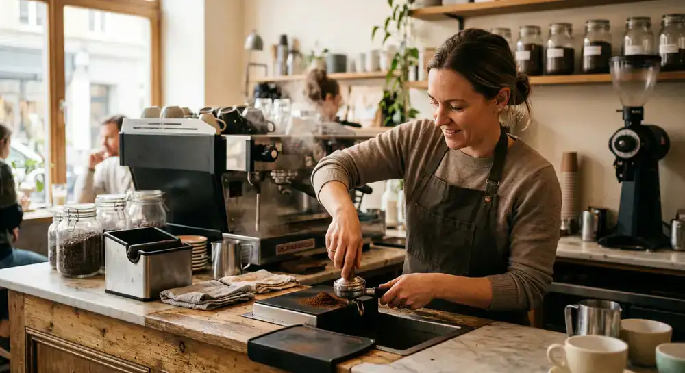 Barista připravující kávu